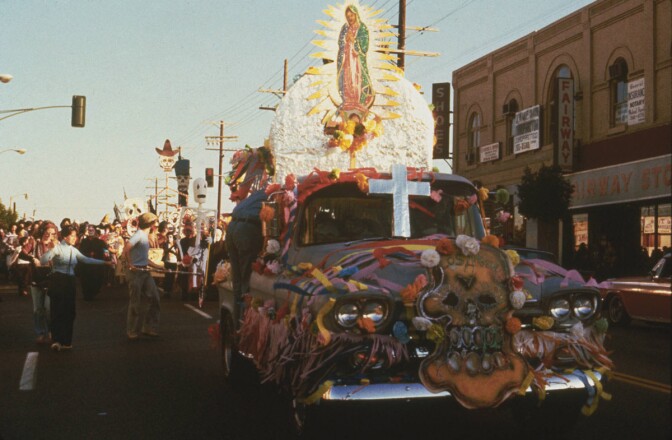 Car altar with Virgen de Guadalupe during Self Help Graphics & Art's Día de los Muertos procession | Courtesy of Self Help Graphics & Art