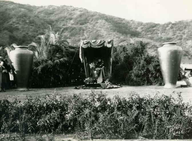 Grandma Wakeman sits in a shady tent for her 87th Birthday at the Hollywood Bowl, 1924.Grandma Wakeman sits in a shady tent for her 87th Birthday at the Hollywood Bowl, 1924. | Los Angeles Philharmonic Archives
