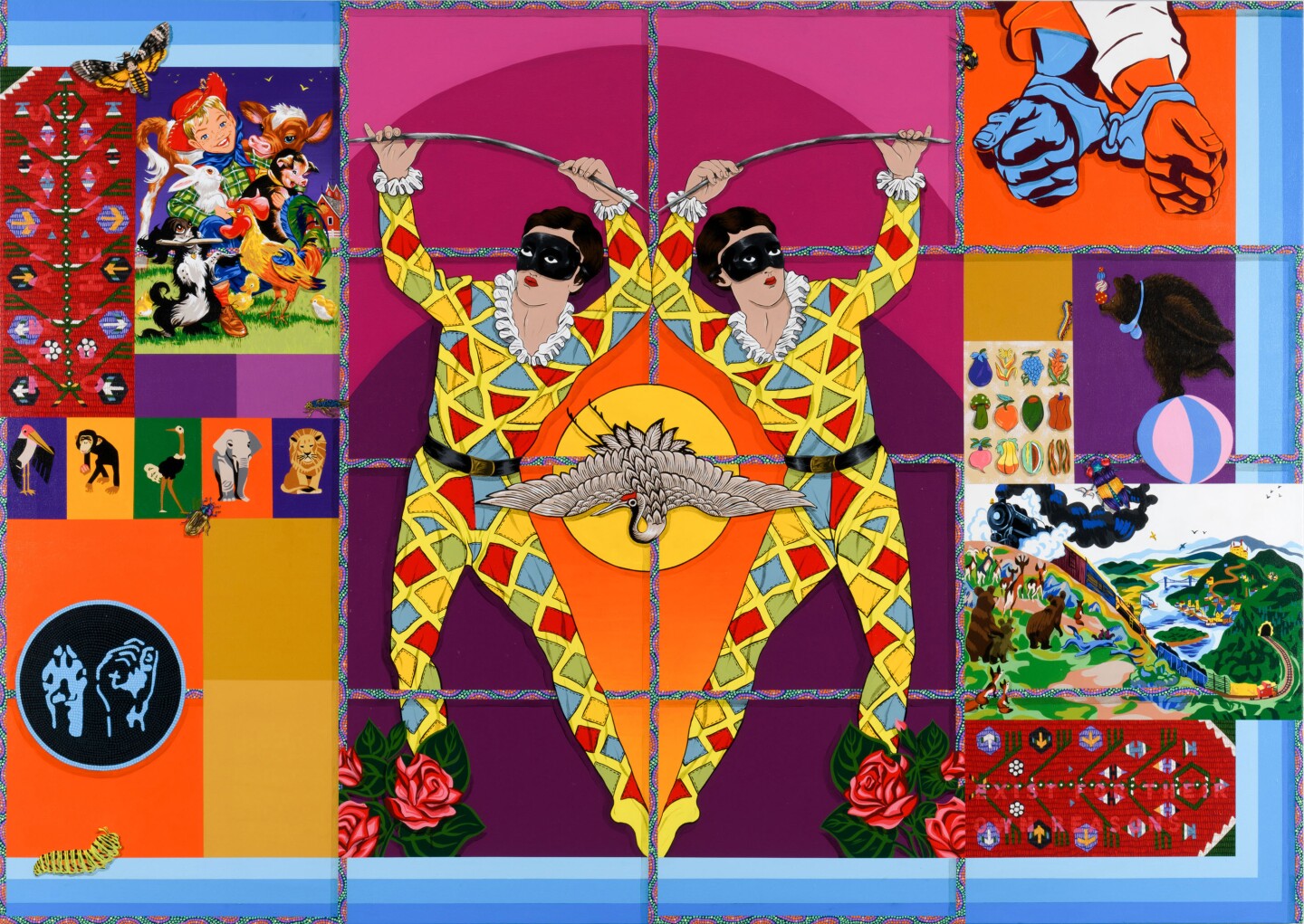 A mirrored image of a man in a harlequin mask