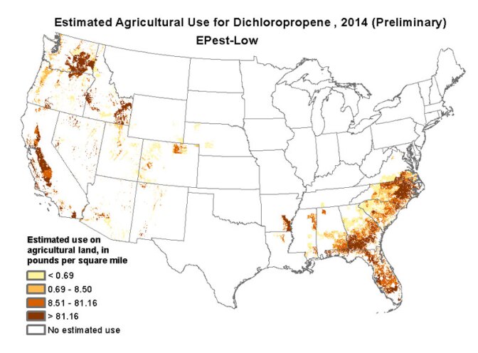 Dichloropropene use in the United States, 2014 | Map: USGS