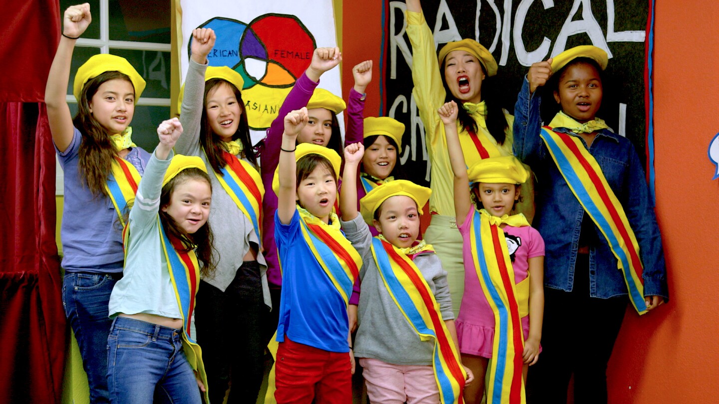 Kristina Wong and children of Radical Cram School