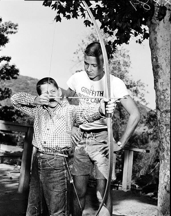 Archery class at Griffith Park's Boys Camp | Los Angeles Examiner Photographs Collection,University of Southern California Libraries