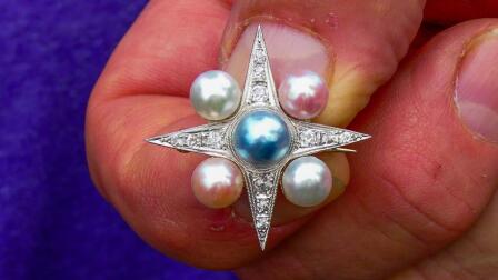 Appraisal: Diamond & Natural Pearl Pin, ca. 1920