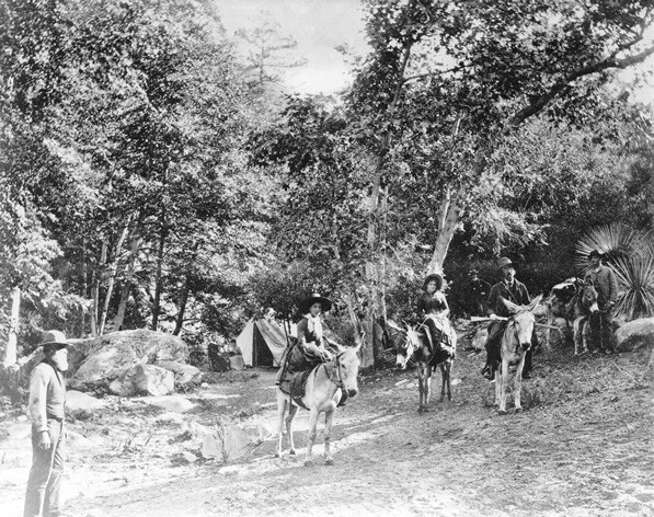 Commodore Perry Switzer (left) with his guests on the Arroyo Seco trail, circa 1885. Courtesy of the USC Libraries Special Collections, California Historical Society Collection.