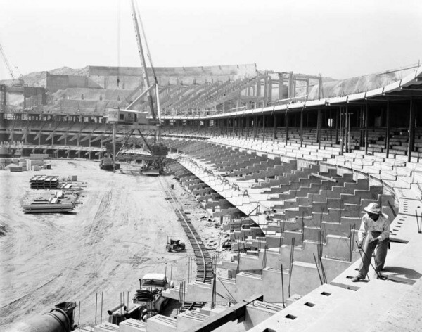 Dodger Stadium construction on July 25, 1961. Courtesy of the USC Libraries - Los Angeles Examiner Collection.