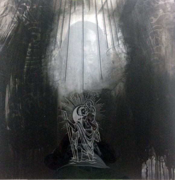 Detail, in-progress shot of Shay Bredimus' portrait of Allan.