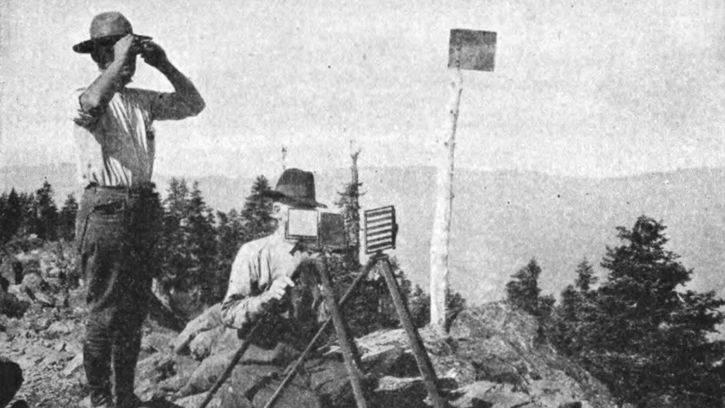 Black Butte fire lookout in Mendicino, CA, on August 30, 1923, by L.A. Barrett, for the US Forest Service.
