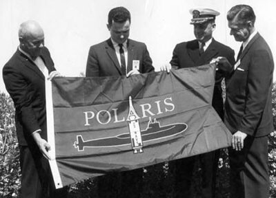 The presentation of the Polaris team flag in 1964 | Valley Times Collection at Los Angeles Public Library