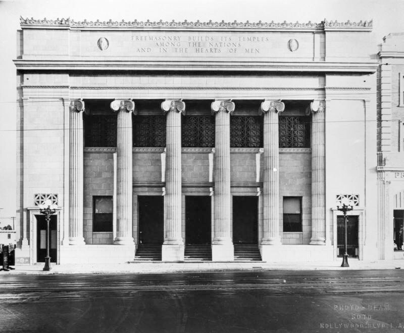 Exterior of the Hollywood Masonic Temple in 1922. | Security Pacific National Bank Collection of the Los Angeles Public Library