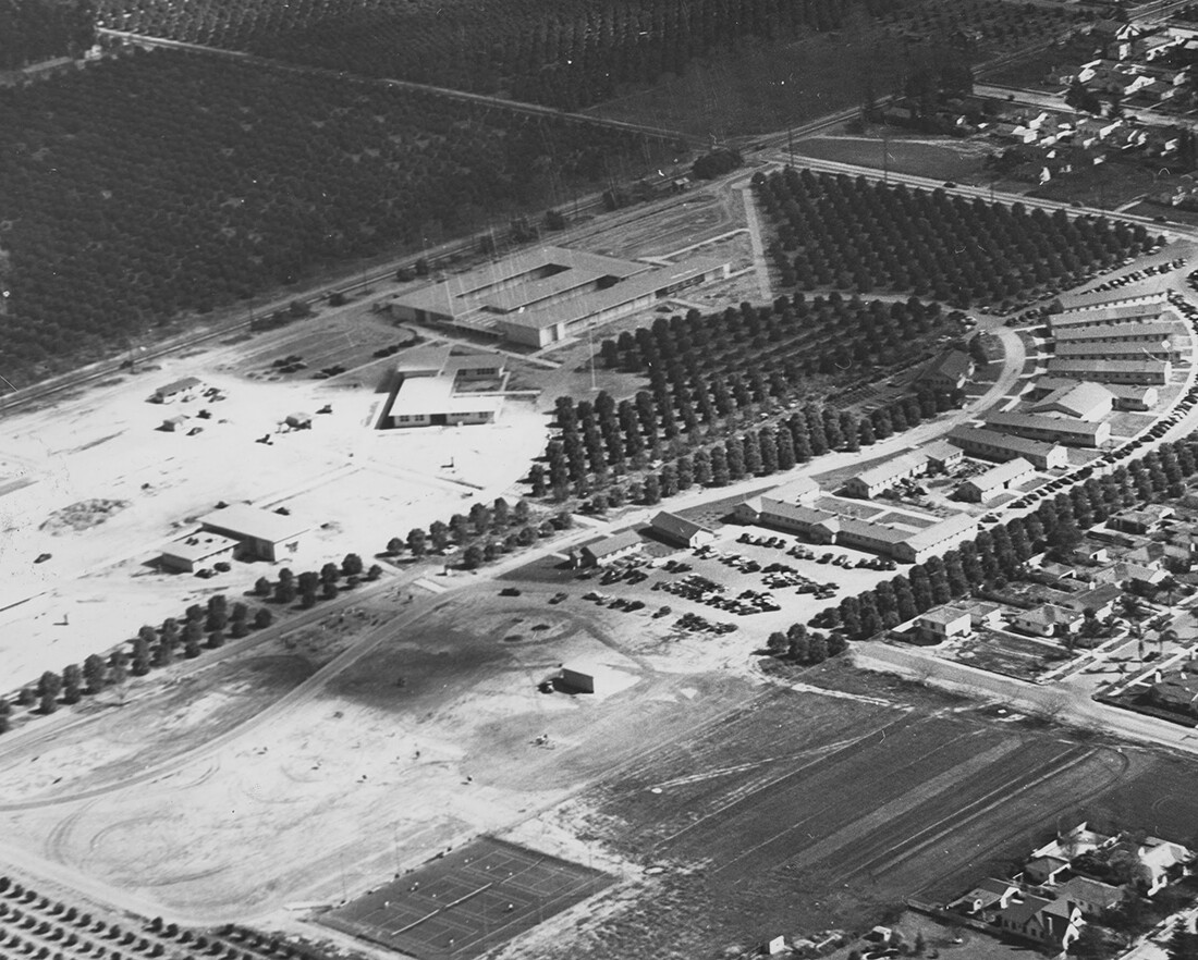“Santa Ana College campus on 17th and Bristol Streets in 1948.” Santa Ana History Room, Santa Ana Public Library