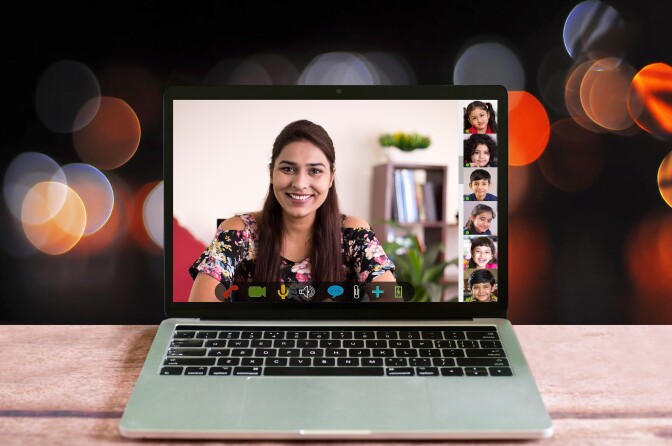 Distance learning from home on video conference call