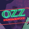 An illustrated logo that says "Ozz Steaks & Seafood"