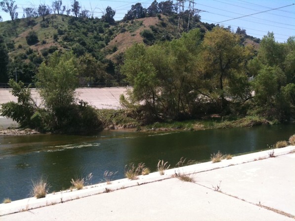 The L.A. River, and Griffith Park in the background, as seen from near Betty Davis Park | Photo by Zach Behrens/KCET