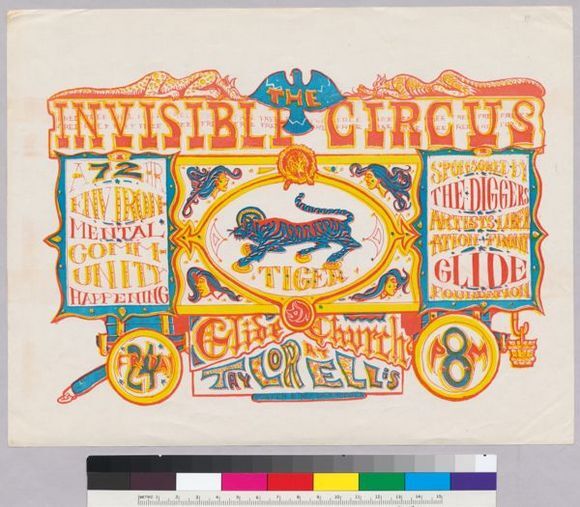 Dave Hodges "Poster for The Invisible Circus: A 72 Hour Environmental Community Happening" (1967) from "Earthquakes, Mudslides, Fires & Riots: California & Graphic Design 1936-1986)"