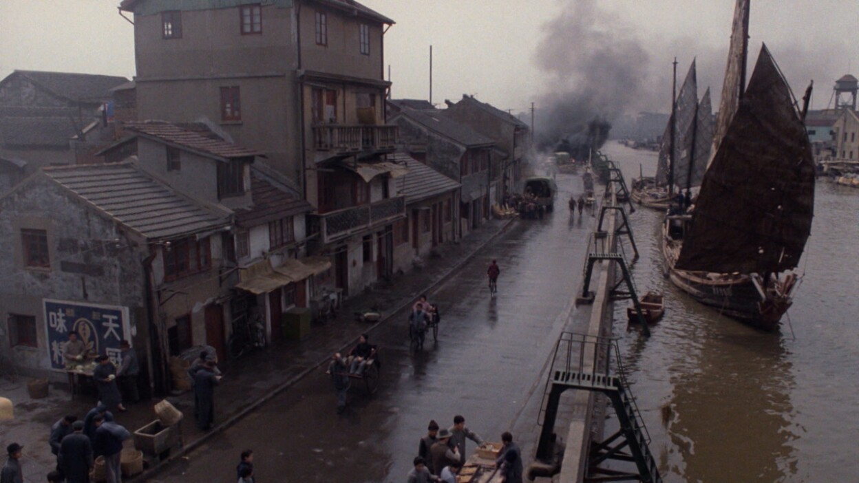Still of a port city from "Empire of the Sun."