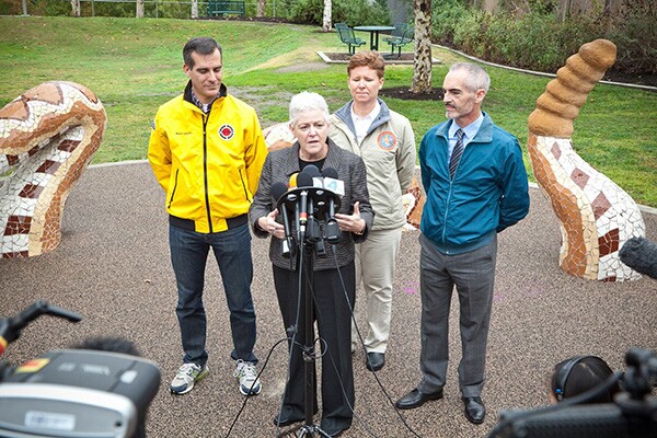 Mayor Eric Garcetti, EPA Administrator Gina McCarthy, and Councilmember Mitch O'Farrell. Photo courtesy of Grove Pashley.