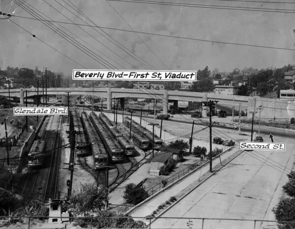Another view of the viaduct, shortly before its September 1942 completion. Courtesy of the Herald-Examiner Collection - Los Angeles Public Library.