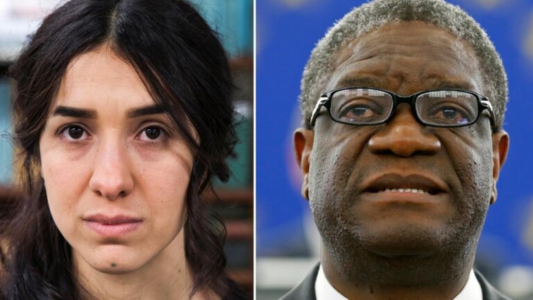 Side by side image of Nadia Murad (left) and Dr. Denis Mukwege (right). | Democracy Now