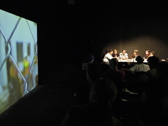 Ultra-red, "The Debt" (2003) Description: performance, Project Arts Centre, Dublin (Saturday, 28 June). | Photograph by Pierre Jolivet, courtesy Ultra-red.