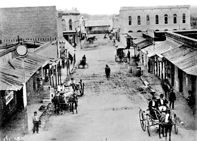 The intersection of Commercial Street (later Alameda Street) and Main Street, 1870