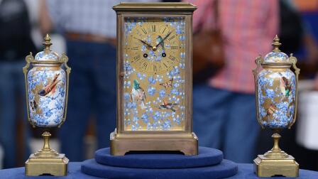 Appraisal: French Porcelain Clock Garniture Set, ca. 1875