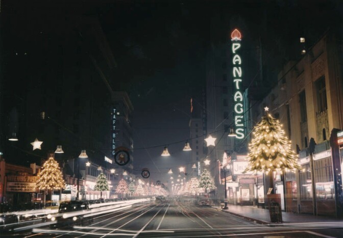 Hollywood Blvd. transformed into Santa Claus Lane, circa 1950. Courtesy of the Photo Collection, Los Angeles Public Library.