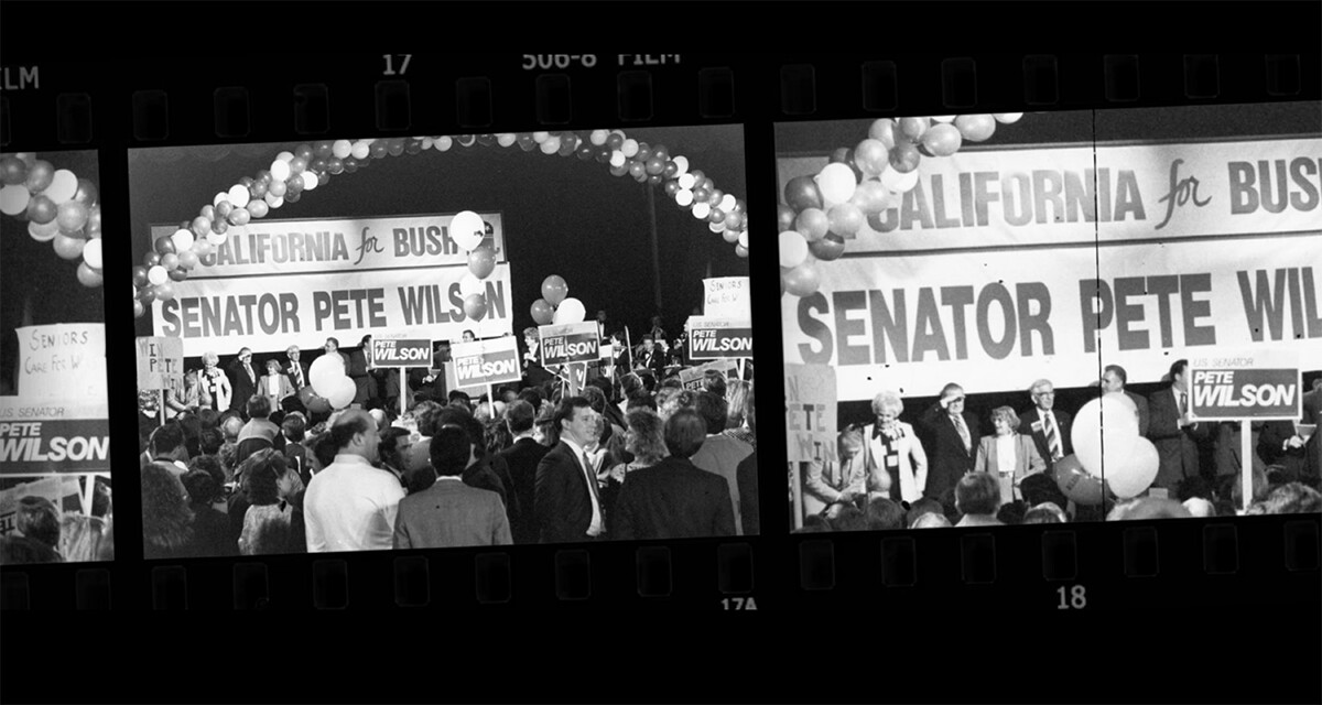 Senator Pete Wilson campaigning | Still from "187"