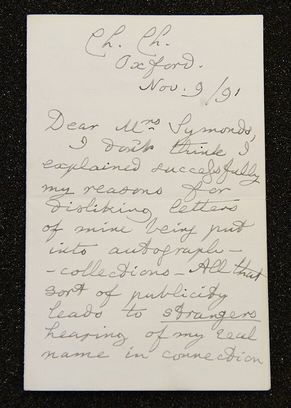 Lewis Carroll wrote the letter in 1891. | Photo courtesy of the USC Digital Library/Cassidy Lewis Carroll Collection
