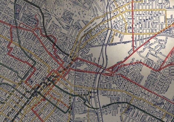 1906 map showing Lincoln Heights labeled as East Los Angeles. Map by B.W. Pierce. Courtesy of the Big Map Blog.
