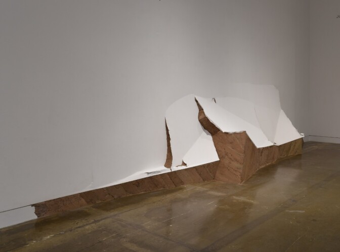 "OCMA Stratigraphy, 2017" by Leyla Cárdenas cuts into the museum walls | Courtesy of the artist OCMA Triennial