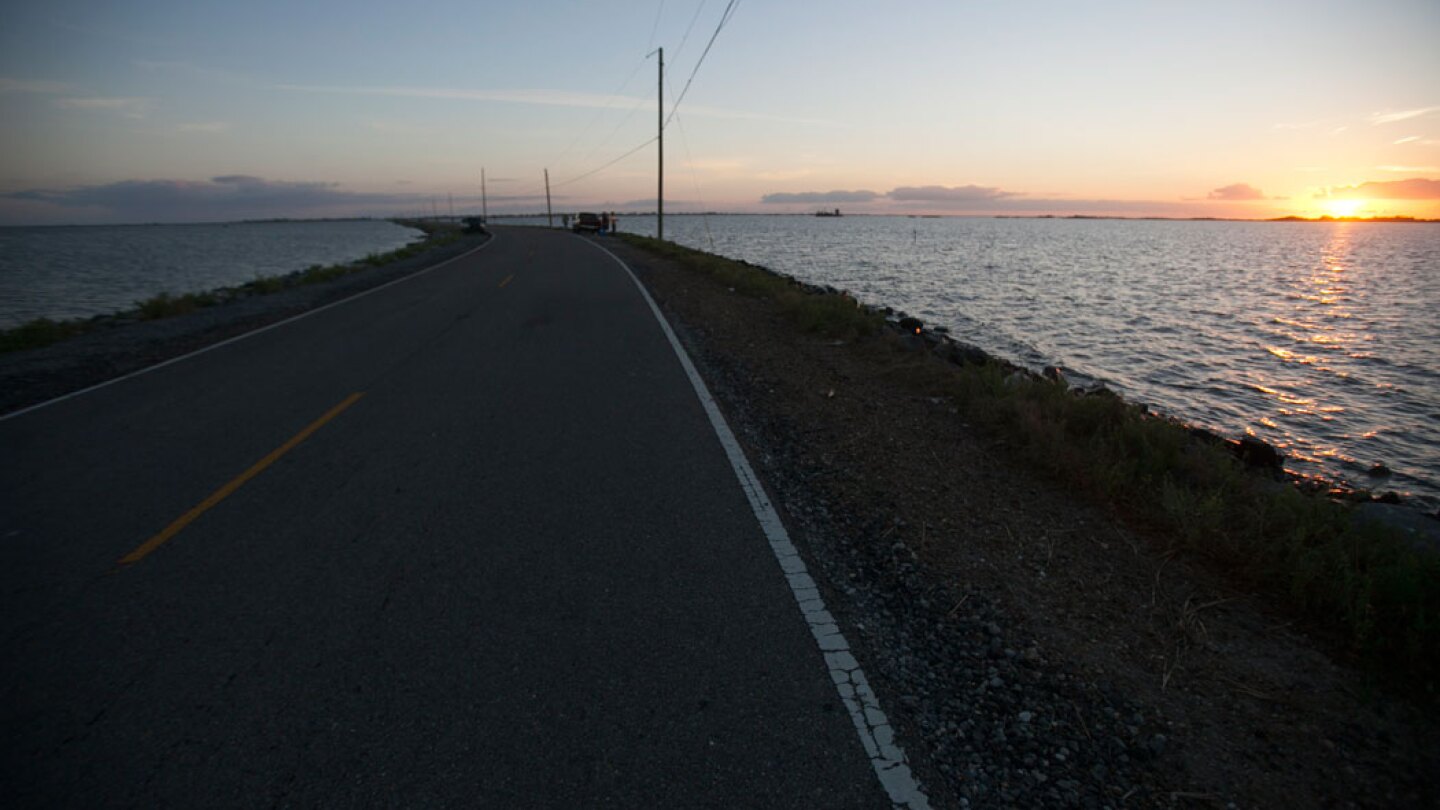 The only road connecting Isle de Jean Charles to the rest of Louisiana. | Nicky Milne/Thomson Reuters Foundation